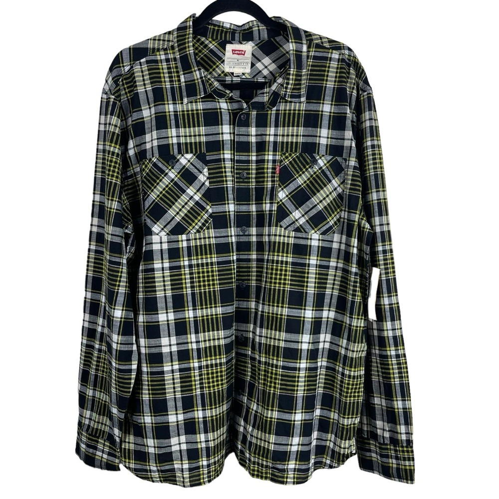 Levi's Honaker Flannel Shirt Mens XL Yellow Plaid Standard Fit Lightweight